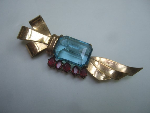 Art Deco Aquamarine Large Crystal Brooch c 1940s - image 3