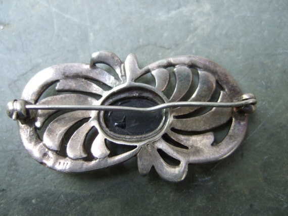 Sterling Marcasite Jet Stone Brooch - image 4