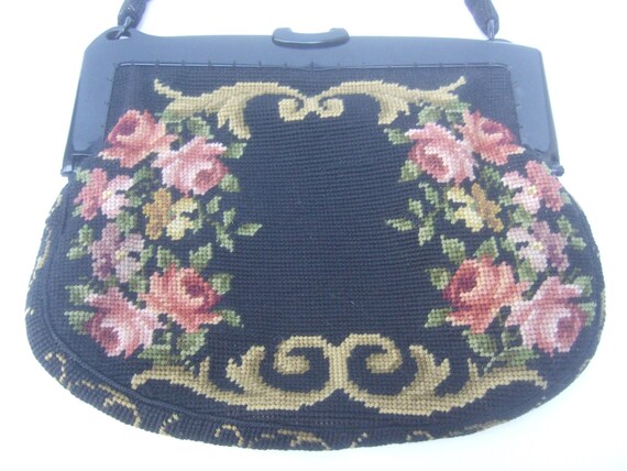 Charming Needlepoint Rose Handbag c 1960 - image 3
