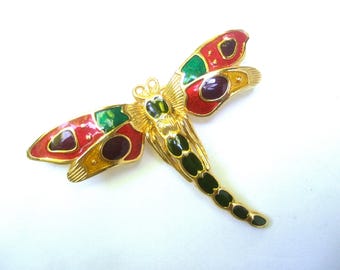 Unikat Vergoldete Emaille Libelle Brosche