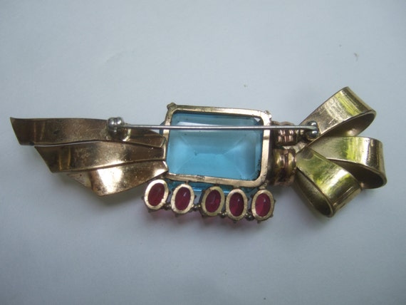 Art Deco Aquamarine Large Crystal Brooch c 1940s - image 5