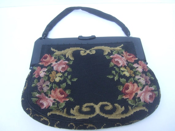 Charming Needlepoint Rose Handbag c 1960 - image 1