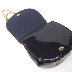 Stylish Small Dark Blue Patent Vinyl Lion Emblem Handbag c 1970s image 8