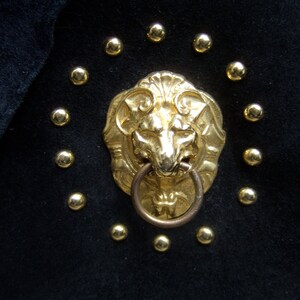 Stylish Gilt Lion Emblem Black Suede Shoulder Bag