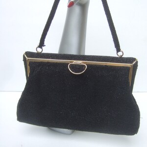 Elegant Black Glass Beaded Evening Bag 1960 image 3