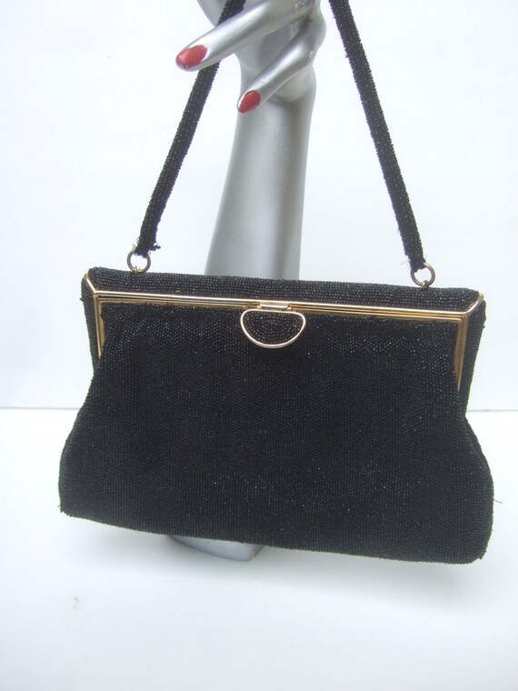 Elegant Black Glass Beaded Evening Bag  1960 - image 3