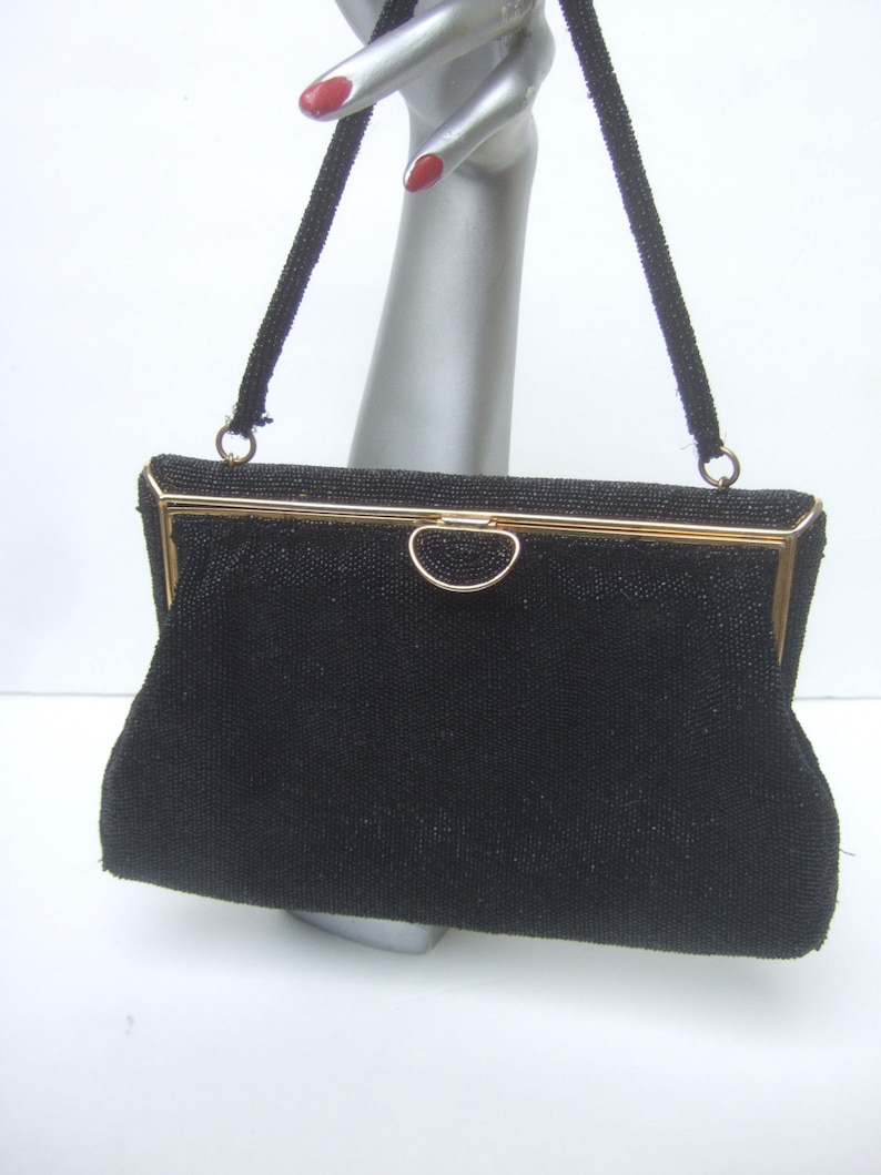 Elegant Black Glass Beaded Evening Bag 1960 image 3