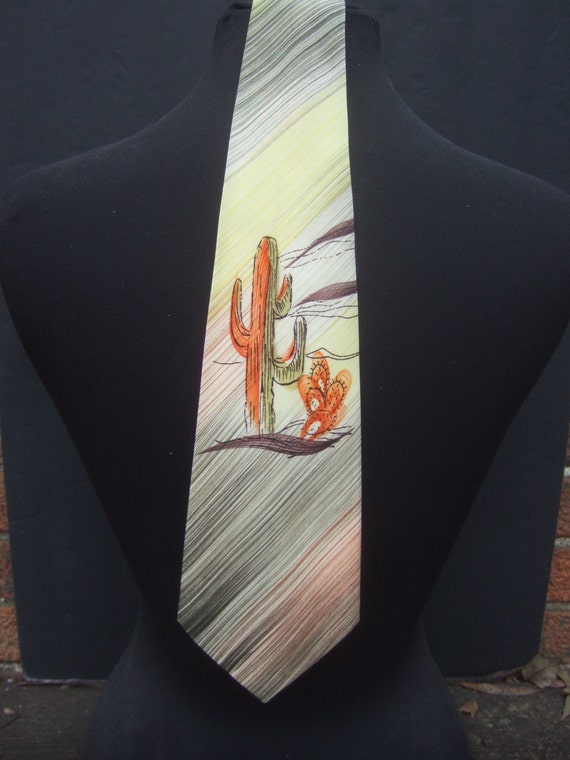 Unique Hand Painted Cactus Southwestern Necktie c… - image 2