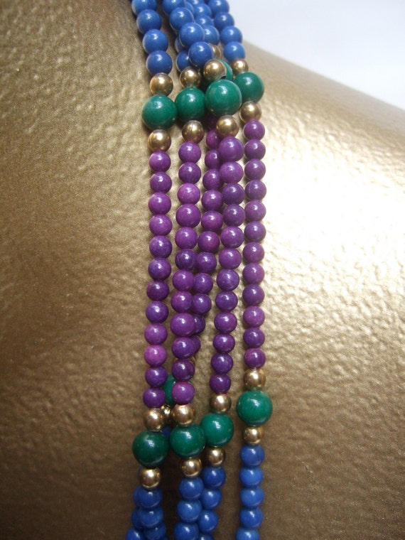 Elegant Glass Beaded Multi Color Necklace c 1980 - image 3