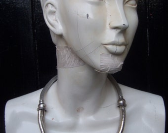 Unique Wood Crystal Silver Metal Choker Necklace c 1980s