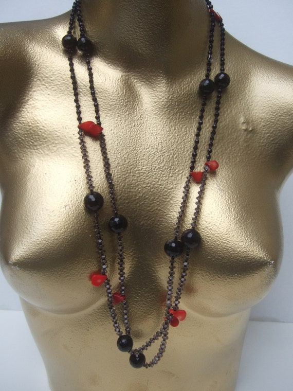 Long Dramatic Glass Beaded Statement Necklace