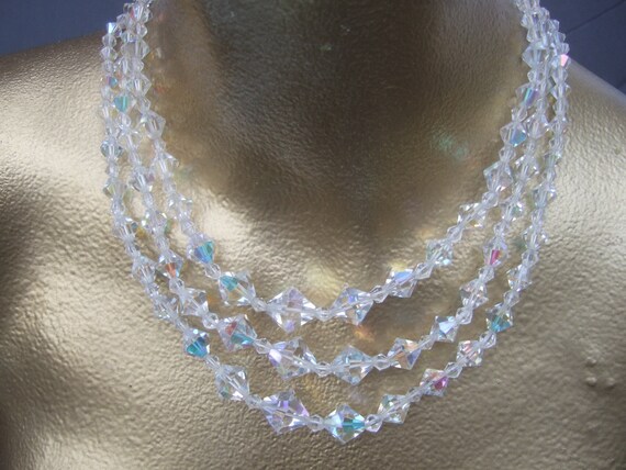 Glittering Crystal Triple Strand Graduated Neckla… - image 3