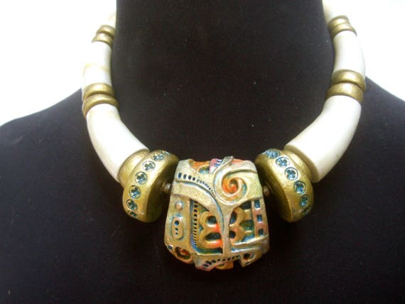 Unique Molded Resin Enamel chocker Necklace c 1980
