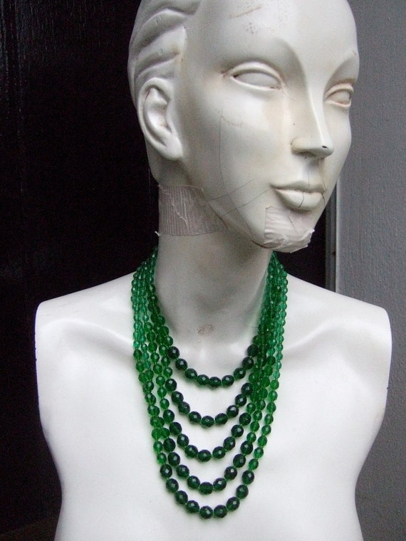 Elegant Multi Strand Emerald Crystal Necklace c 1… - image 5