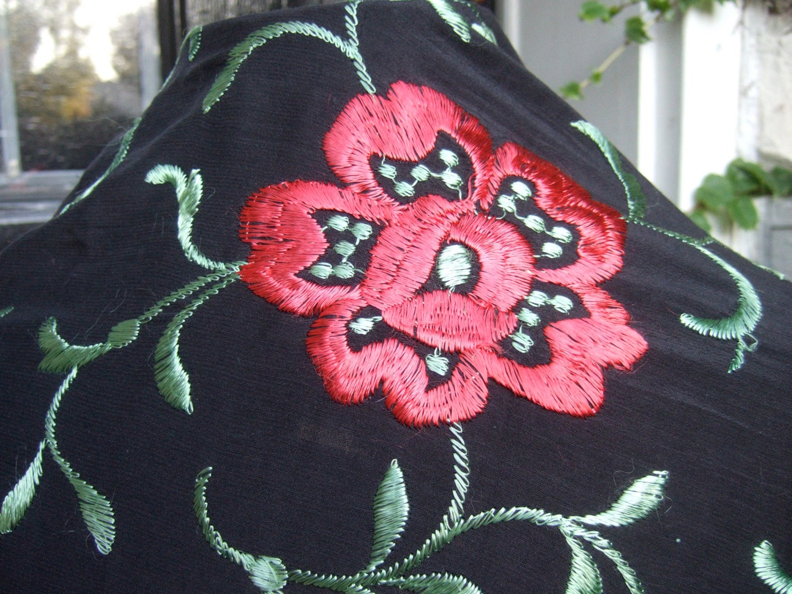 embroidered shawl with fringe