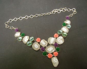 Collier De Pierres Semi-précieuses Variées - Multicolore - Bijou Occasion En Très Bon état