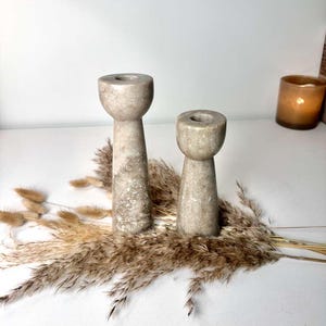 Set of 2 Marble Candle Holders (6x2x2" 8x2x2") - Beige Brown