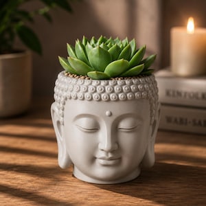 Buddha-Kopf-Pflanzgefäß | Zen-Sukkulententopf | Moderne Meditationsdekoration | 3D-gedruckter Pflanztopf | Minimalistische Wohndekoration | Geschenk