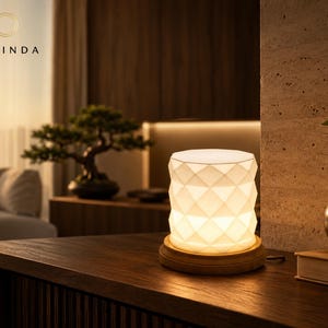 Geometric LED Table Lamp | Modern Japandi Bedside Light | Contemporary Ambient Lamp | Minimalist Home Decor | Zelinda Studio