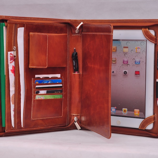 Top-level Multi-functional leather iPad case as your iPad portfolio for your iPad 1 or iPad 2 in Orange
