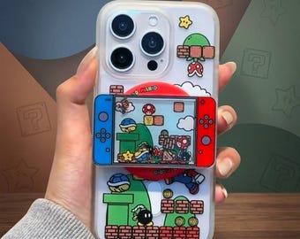 Simpatico supporto magnetico di Mario per iPhone 17 16 15 14 13 12 11 Pro Max Plus, cover MagSafe in stile console portatile, regalo retrò per gamer uomo