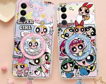 Blossom Bubbles Buttercup Case for Samsung S26 S25 S24 iPhone 17 16 15 14 13 12 Pro Max,Magnetic Stand Beaded Wrist Strap Hero Sisters Cover