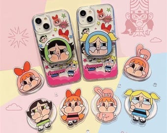 Blossom Bubbles Buttercup Magnetic Stand Case for iPhone 17 16 15 14 13 12 11 Pro Max, Cute Hero Sister Clear Cover, Kawaii Gamer Girl Gift