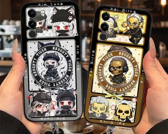Luna & Silva Tactical Chibi Case for iPhone 17 16 15 14 13 12 11 Samsung S26 S25 S24 S23, Fan Art Operator Stand Cover with Beaded Strap