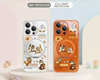 Chip n Dale MagSafe Case for iPhone 17 16 15 14 13 12 Pro Max Plus, 360 Rotating Magnetic Stand, Cute Squirrel Phone Cover Gift for Fans