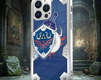 Custodia con scudo Hylian e spada suprema di Zelda per iPhone 17 16 15 14 13 12 11 Pro Max Plus, regalo per gamer, cover protettiva ispirata a Legend of Zelda