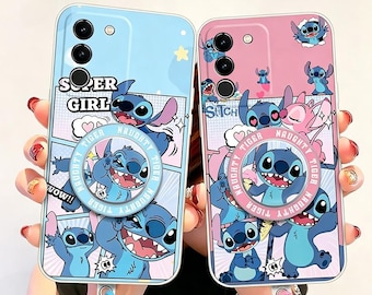 Stitch Magnetic Case for iPhone 17 16 15 14 13 12 Samsung S26 S25 S24, Magnetic Ring Stand & Beaded Wrist Bracelet, Cute Couple Gamer Gift