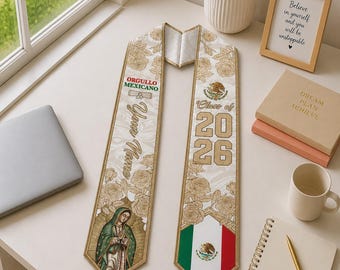 Personalized Mexican Graduation Stole Class of 2026, Orgullo Mexicano Grad Sash, Custom Name Latino Graduation Stole, Cultural Gift