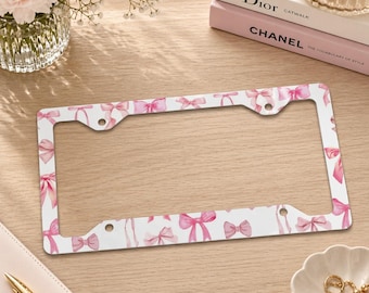 Pink Bow License Plate Frame, Coquette Aesthetic Car Tag Frame, Cute Girly Car Accessory, Feminine Car Decor Gift for Her