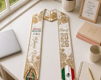 Personalized Mexican Graduation Stole Class of 2026, Orgullo Mexicano Grad Sash, Custom Name Latino Graduation Stole, Cultural Gift