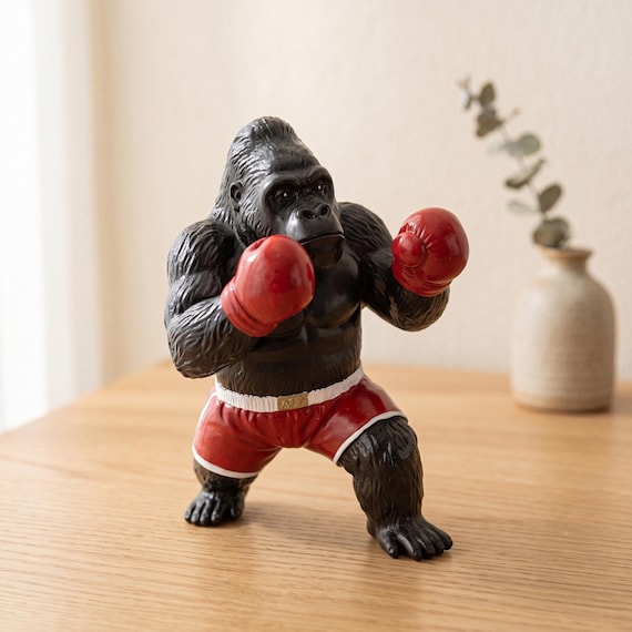 Boxing Gorilla Figurine, Motivational Desk Decor for Men, Fighter Gift for Him, Funny Boss Office Decor, Home Gym Access