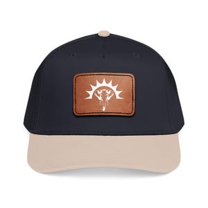 Sunburst Ram Skull Leather Patch Cap | Mid Profile Baseball Cap
