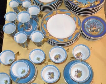 Rosenthal Versace Les Trésors de la Mer Dinner Set Blue Gold Baroque Collection