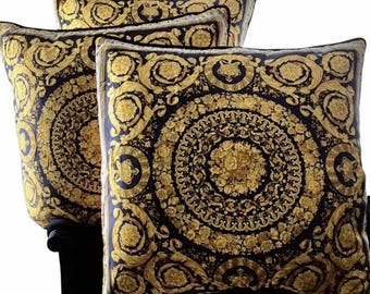 Gianni Versace Home silk pillows Baroque medallion