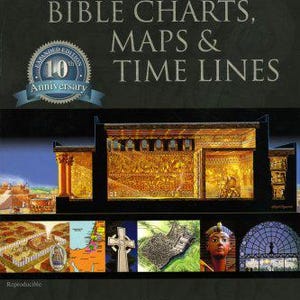 May include: The cover of a book titled "Rose Book of Bible Charts, Maps & Time Lines." The cover features a gold-colored illustration of a building, with several smaller images below. The book is an expanded 10th-anniversary edition.