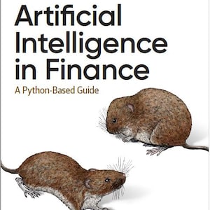 Pode incluir: Capa do livro intitulada "Artificial Intelligence in Finance" da O'Reilly. A capa apresenta duas ilustrações de ratos-do-campo castanhos. O subtítulo diz "A Python-Based Guide". O autor é Yves Hilpisch.