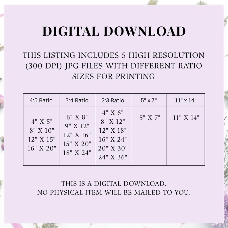 K&ouml;nnte beinhalten: Digitaler Download-Grafik mit Text. Enth&auml;lt 5 hochaufl&ouml;sende JPG-Dateien mit verschiedenen Gr&ouml;&szlig;enverh&auml;ltnissen zum Drucken, einschlie&szlig;lich Optionen f&uuml;r 4x5, 3x4, 2x3, 5x7 und 11x14 Zoll. Es wird kein physischer Artikel verschickt.