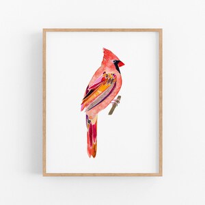 Red Cardinal Watercolor Art Print, Birding Gifts, State Bird Wall Art, Cardinal Bird Decor image 2