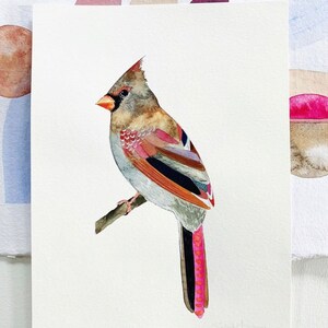 Watercolor Cardinal Art Print. Female Cardinal Bird Painting. Bird Art Nature Decor. Living Room Gallery Wall Art Female Cardinal Painting. image 6