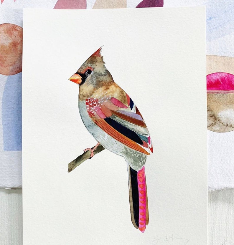 Watercolor Cardinal Art Print. Female Cardinal Bird Painting. Bird Art Nature Decor. Living Room Gallery Wall Art Female Cardinal Painting. image 6