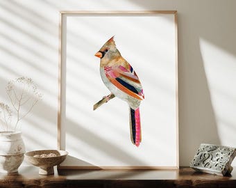 Watercolor Female Cardinal Art Print. Beautiful Cardinal Bird Painting. Bird Art Nature Decor. Gallery Wall Art, Birding Gift, State Bird