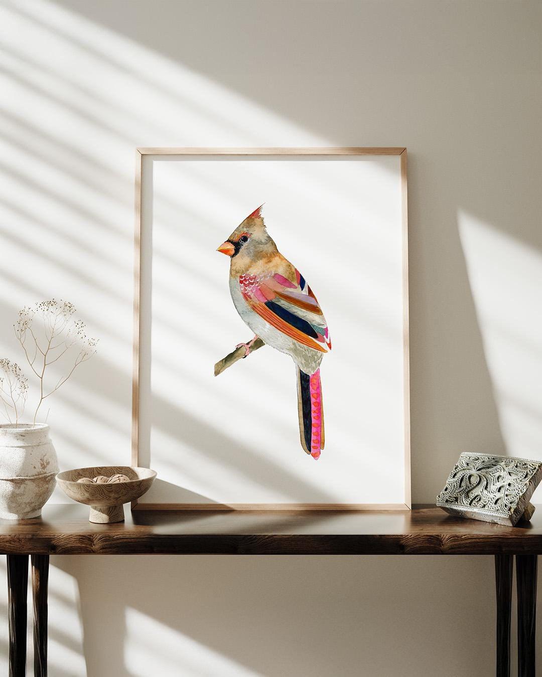 Watercolor Female Cardinal Art Print. Beautiful Cardinal Bird Painting. Bird Art Nature Decor. Gallery Wall Art, Birding Gift, State Bird
