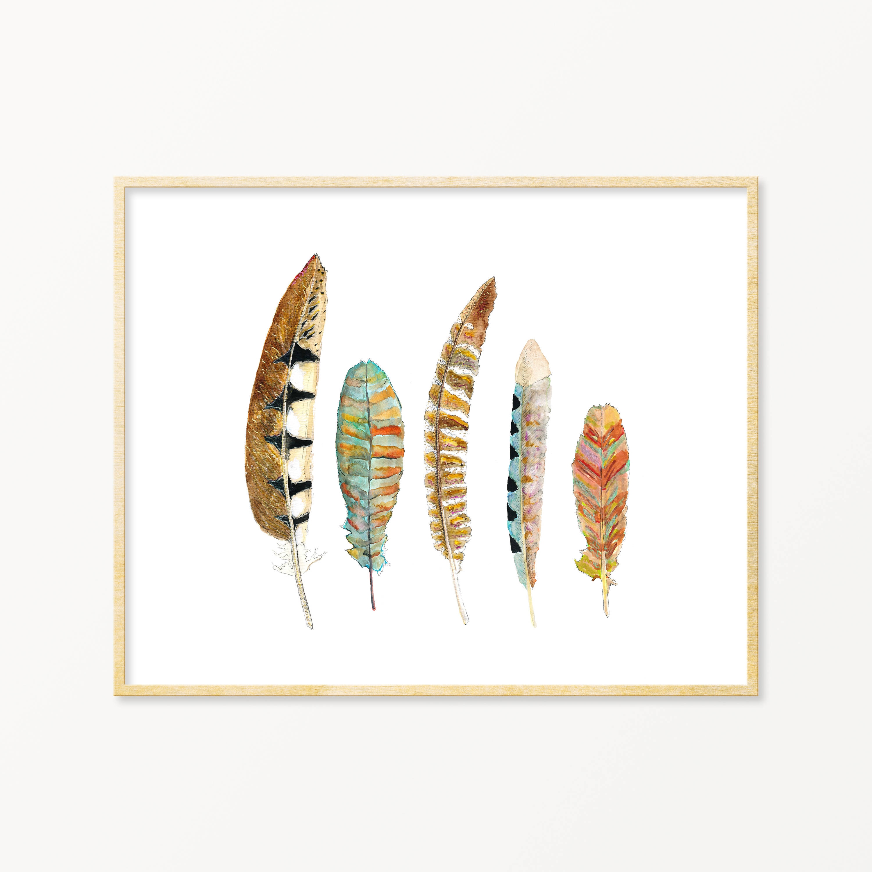 Prints Digital Prints Watercolor Feather Painting Wall Art Boho Feather