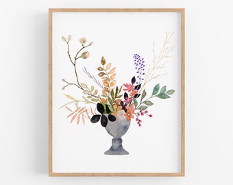 Floral Watercolor Art Print. Girls Nursery Decor. Dining Room Art. Modern Bouquet Art Print. Watercolor Flowers. Autumn Colors Bouquet Print