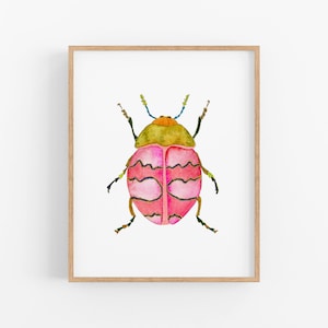 Watercolor Beetle Art Print. Bright Pink Bug Art. Watercolor Beetle Art Print. Kids / Girl Room Decor. Beetle Wall Art. Colorful Insect Art.