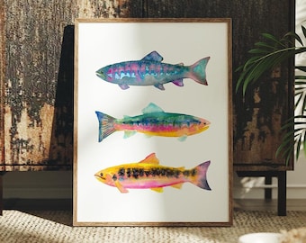 Watercolor Trout Art Print. Colorful Fish Painting. Fly Fishing Gift. Father's Day Gift. Lake House Art. Watercolor Trout Painting.